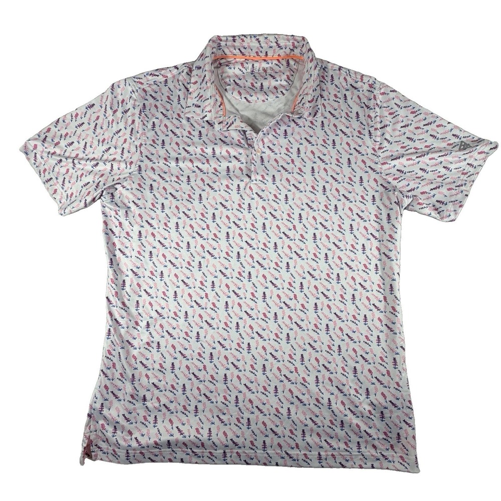 Maelreg Shirt Men's L White Performance Golf Polo Abstract Flower All Over Print